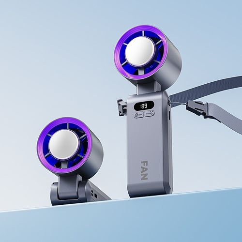 Portable Foldable Cooling Fan with Ice Function, USB Rechargeable, Neck Hanging, High Speed & Powerful Wind