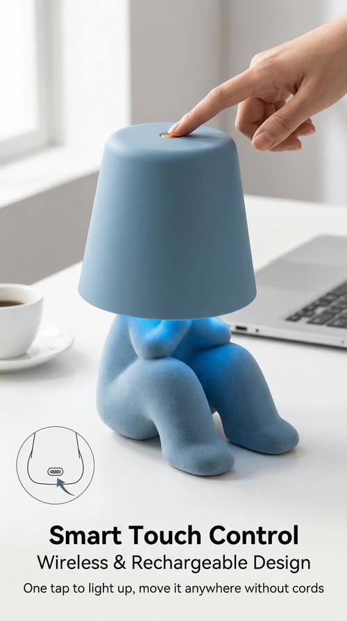 Thinker Statue Table Lamp Restaurant & Bar Desk Lamp Nordic Night Light Decor Rechargeable Touch-Activated Ambient Lamp