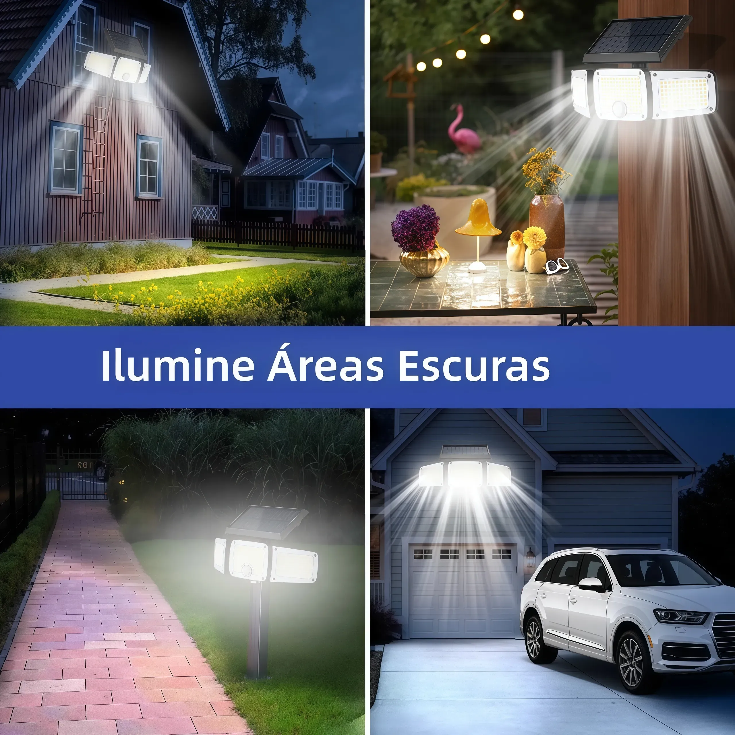 Holofote Solar Super Potente (222 LED) com Sensor e Controle - Conta de Luz 0 Kz