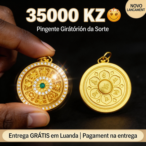 Pingente Giratório Dourado da Sorte Unissex | Apenas 35000 KZ | Entrega Grátis em Luanda, Pagamento na Entrega