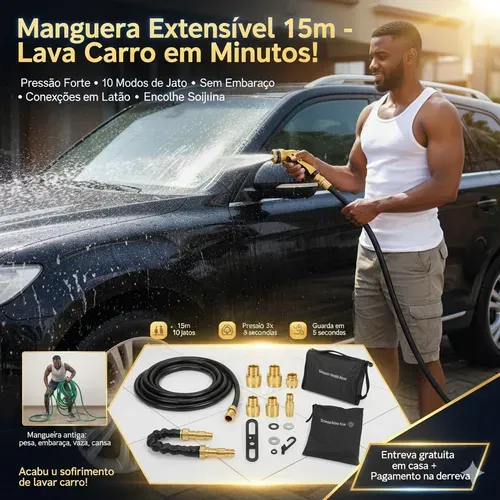 💦 Mangueira Extensível Premium — Forte, Flexível e Sem Embaraço! 🔥Ultra leve • 10 modos de jato • Conexões em latão • Ideal para casa e jardim