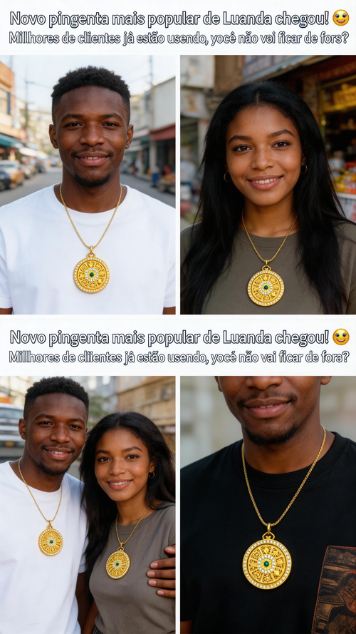 Pingente Giratório Dourado da Sorte Unissex | Apenas 35000 KZ | Entrega Grátis em Luanda, Pagamento na Entrega