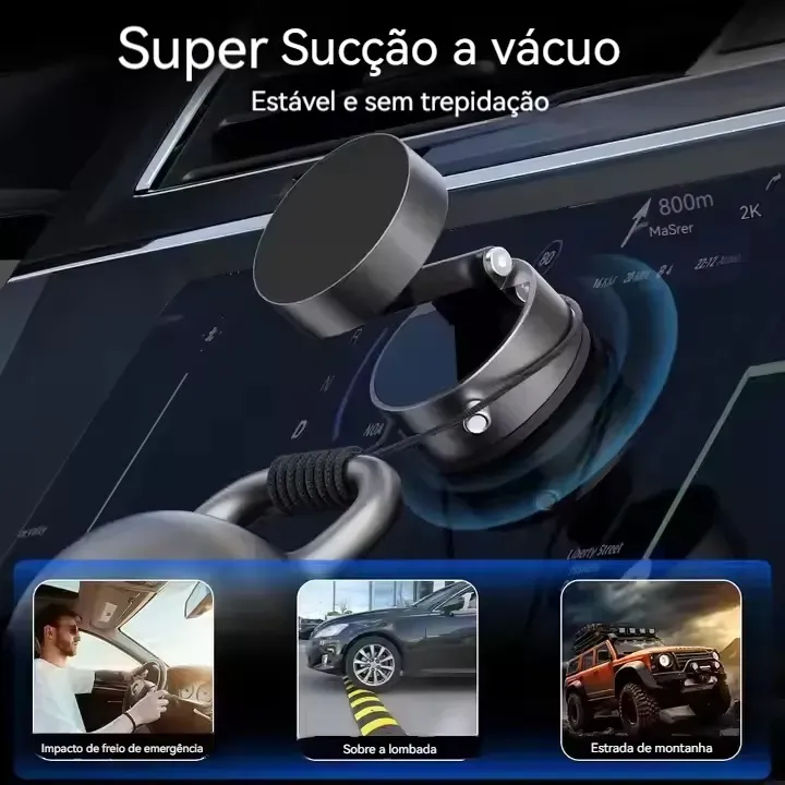 Suporte Premium 360° para Carro – Rotação Dupla, Retrátil e Base de Sucção Ultra Forte