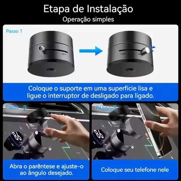 Suporte Premium 360° para Carro – Rotação Dupla, Retrátil e Base de Sucção Ultra Forte
