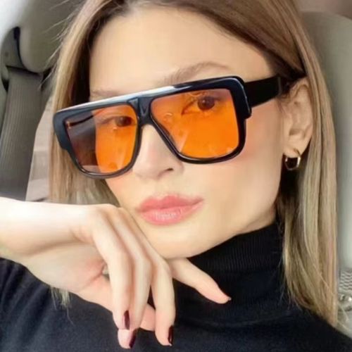STORY Fashion Flat Top Orange Oversized Sunglasses Women Men Luxury Brand Designer Trendy Yellow Lens Square Sunglasses XA97206😎😎