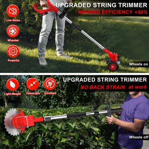Cordless High-power Lawn Mower & Trimmer With Adjustable Height And Rotating Head. Includes 2 High-capacity Batteries And 3 Types Of Replaceable Blades. Lightweight, Foldable And Easy To Install, Ideal For Lawn, Garden And Yard
