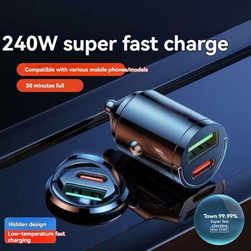 New Car Charger Super Fast Charging Car Invisible Mini Cigarette Lighter Conversion Plug One to Two PD Fast Charging😲