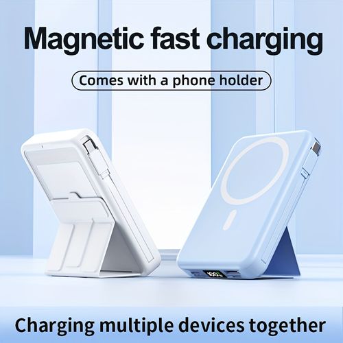 10000mAh Magnetic Fast Charging Power Bank With Digital Screen, Built-in 2 Charging Cables