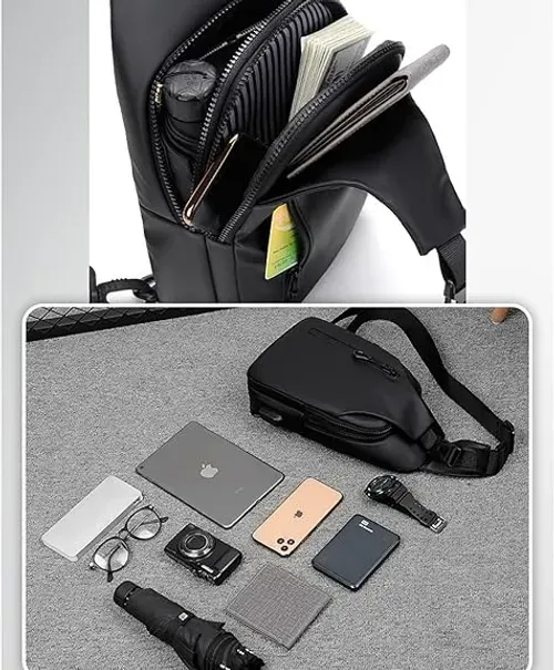 Fashion Waterproof Shoulder Crossbody Bag (with USB port) Multi-function Satchel PU Leather Shoulder Bag Travel Chest Bag