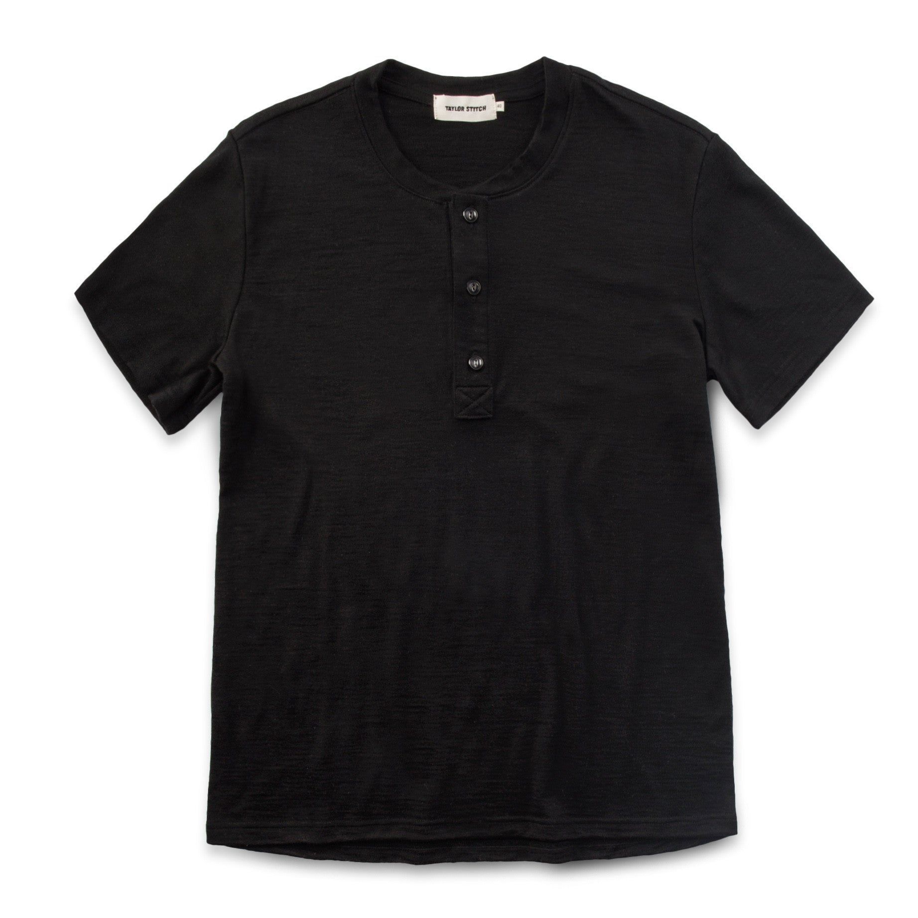 Vewse Short Sleeve Henley in Black Merino