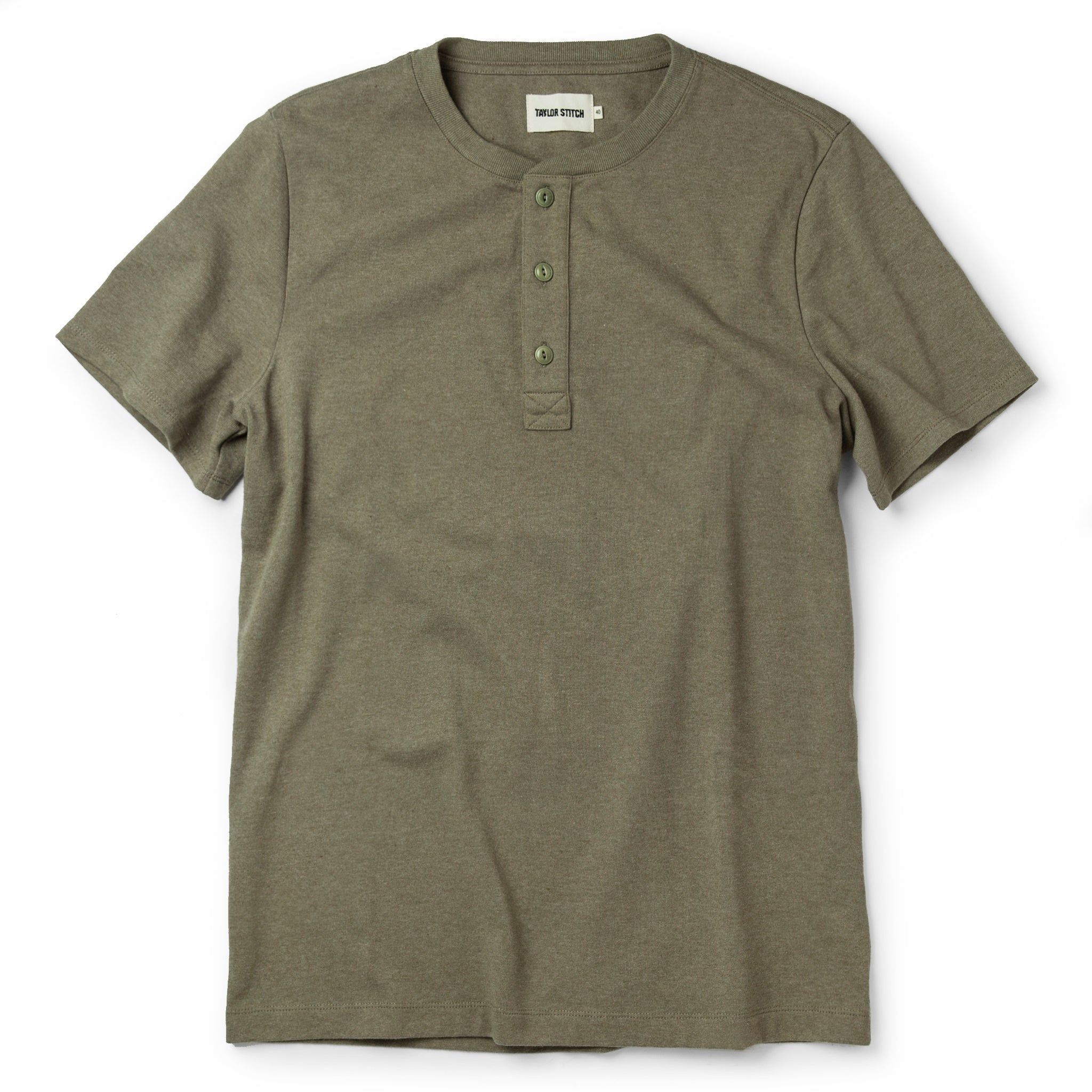 Vewse Short Sleeve Heavy Bag Henley in Washed Olive