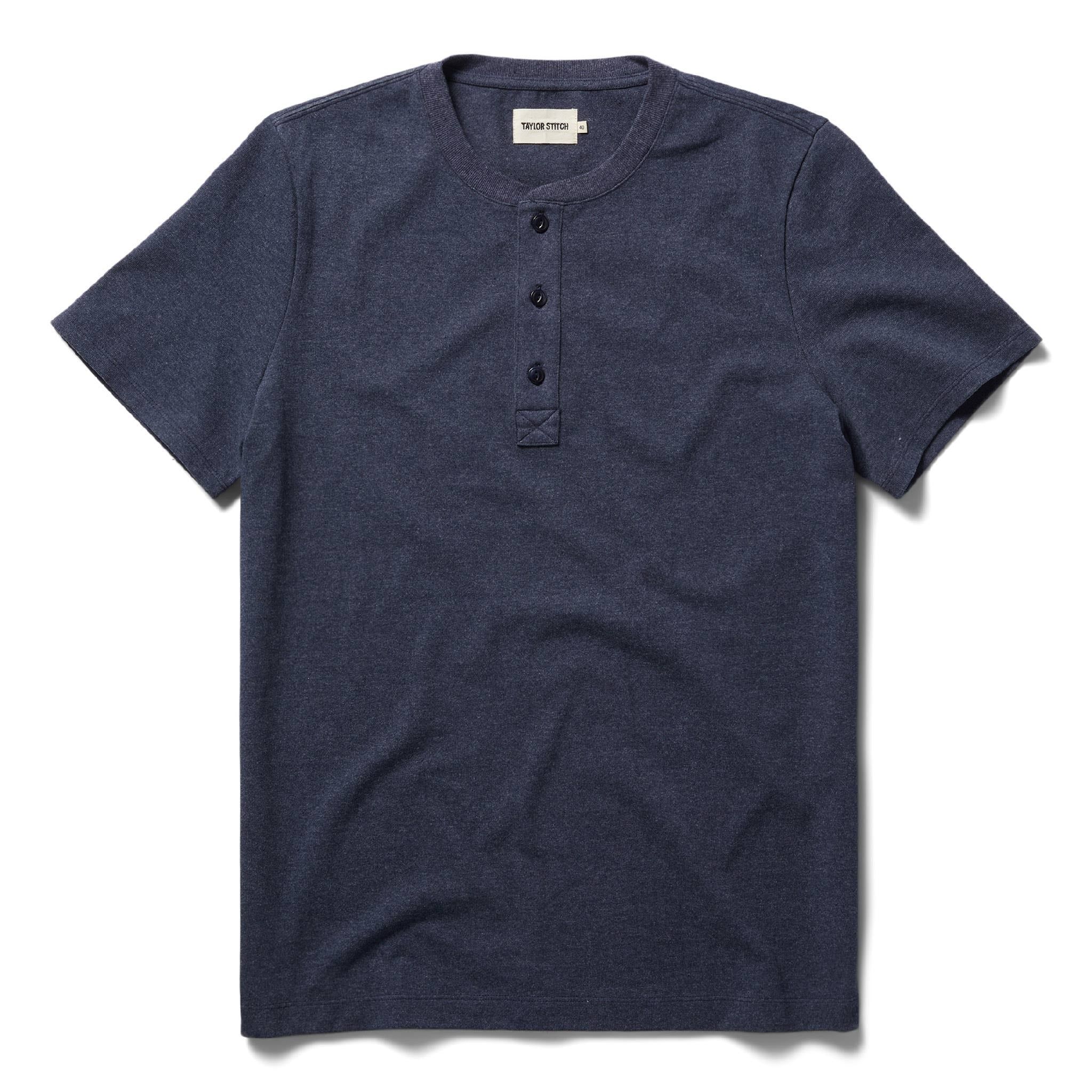 Vewse Short Sleeve Heavy Bag Henley in Dark Navy