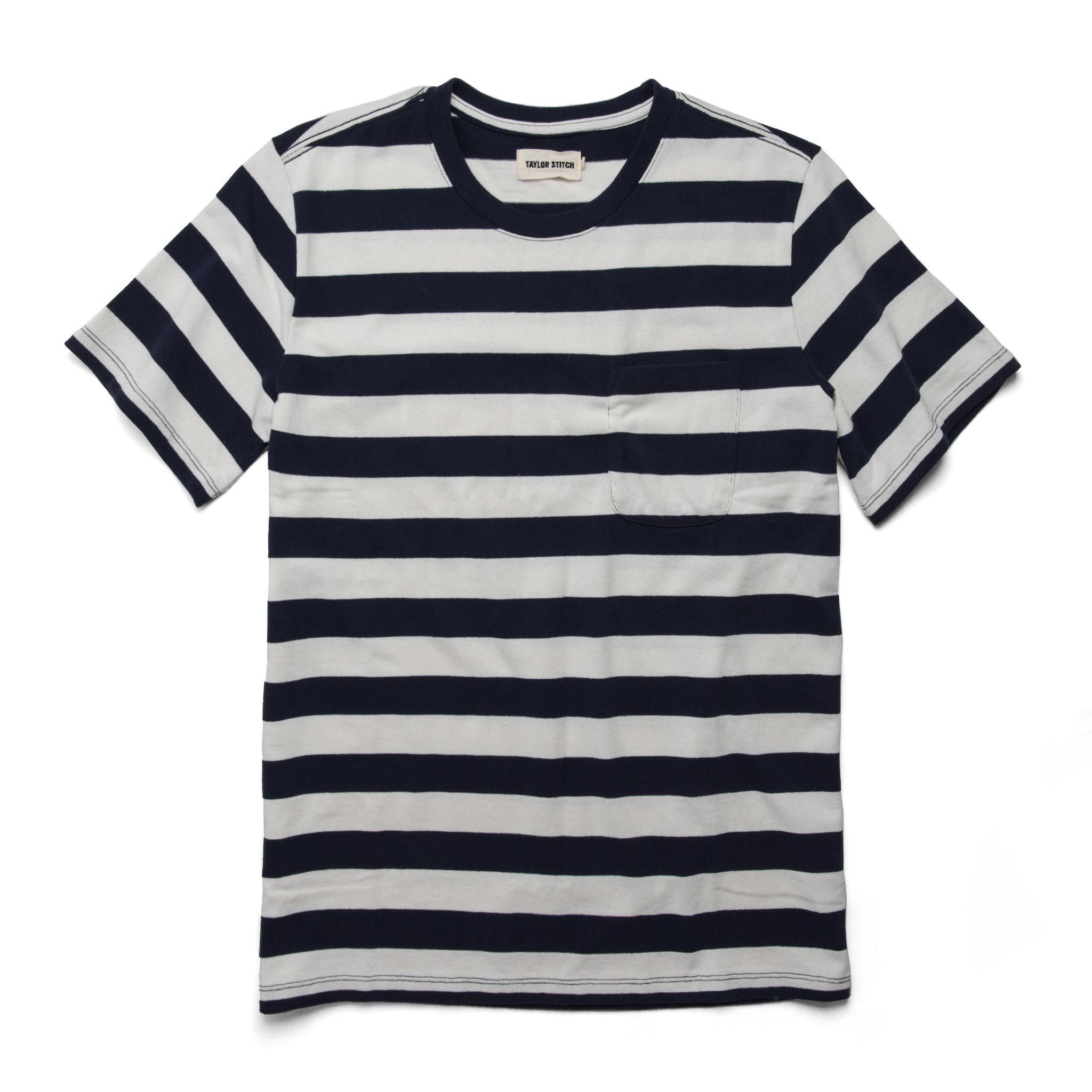 Vewse Heavy Bag Tee in Natural &amp; Navy Rugby Stripe