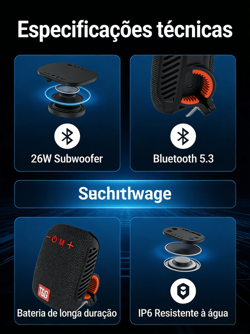 Caixa de Som Bluetooth Portátil para Ciclismo - TWS Conexão Tecido Durável Leitura de Cartão Rádio e Resistente à Água