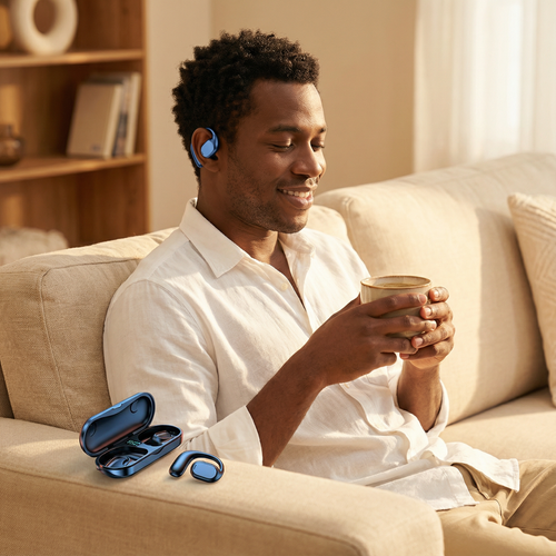 Fones de Ouvido Bluetooth Sem Fio com Condução Óssea de Orelha Aberta, Sem Inserção, Autonomia Extensa para Corrida e Atividades Gerais