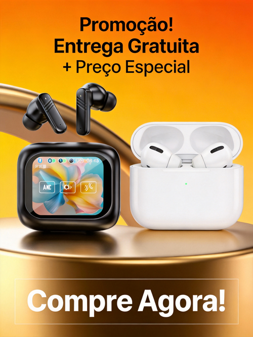 Fones de Ouvido Bluetooth com ANC Noise Cancelling e Tela Touch Colorida