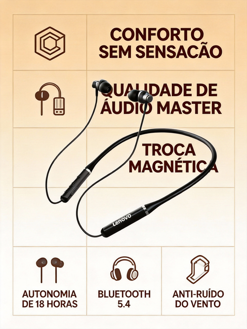 Fone de Ouvido Lenovo Colar Bluetooth Com Conforto Sem Sensação Entrega Gratuita em Luanda