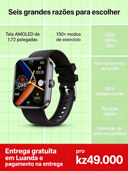 Relógio Inteligente Pro – Tela AMOLED 1.72 Polegadas GPS Independente Monitoramento de Saúde 24h