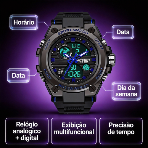 Relógio Sport Disney – Exibição Analógica e Digital Resistente à Água com Luz Noturna