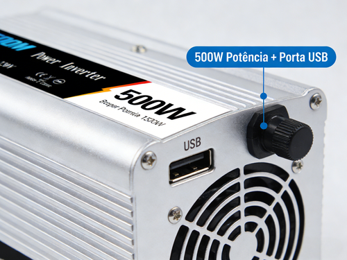 Inversor de Energia 500W para Veículo Conversor de 12 24V para 110 220V com Porta USB