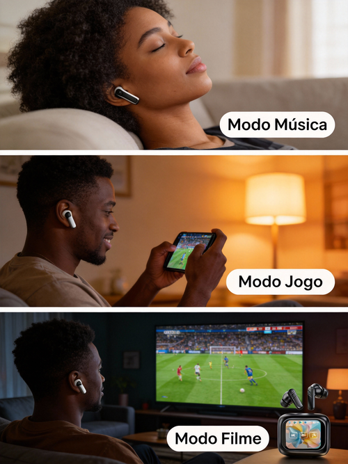 Fones de Ouvido Bluetooth com ANC Noise Cancelling e Tela Touch Colorida