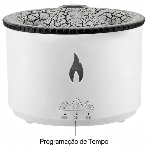 Difusor de Aromas Vulcão Criativo  Umidificador Purificador de Ar, Ideal para Lar, com Luz de Chamas e Aroma Relaxante