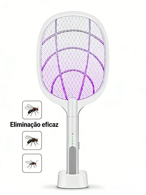 Racket Anti-Mosquito Elétrica com Luz de Atração Carregável por USB Modo Plegável