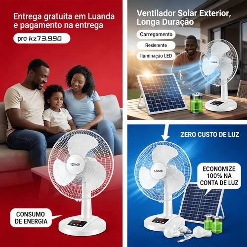 Best Seller 12 Polegadas Conjunto de Ventilador Solar Ventilador Carregável Luz com Longa Duração Grande Força de Ventilação Ventilador de Mesa para Exteriores Resistente à Água Relógio de Homem Cinto