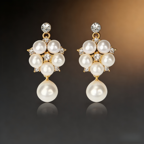 Conjunto de Colar e Brincos Pérola Falsa  Zirconia  Estilo Vintage FolhaFlor, Ideal para Noivas, FestaseDia a Dia