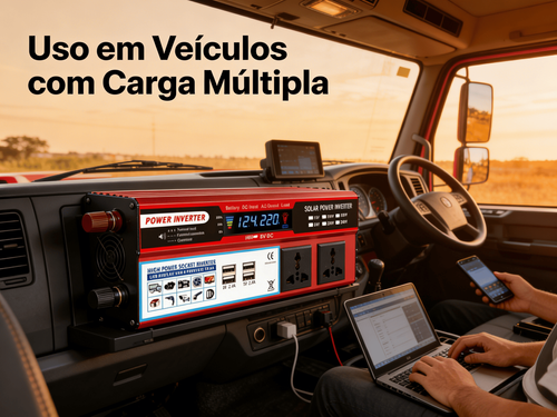 Inversor de Energia 2000W para Veículo Fonte Fotovoltaica com Múltiplas Tomadas e 4 Portas USB de Carga Rápida