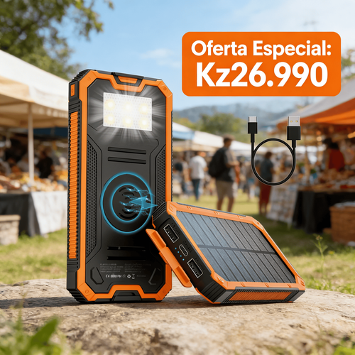 Power Bank Solar 20000mAh Carregamento Sem Fio Resistente à Água e Choques Carregamento Rápido para Exterior