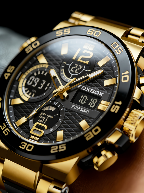 FOXBOX Novo Estilo Dupla Função Tira de Cola Multifuncional Tira de Cola Fosforescente Cronógrafo Tira de Cola para Relógio Esportivo Casual Resistente à Água para Homens