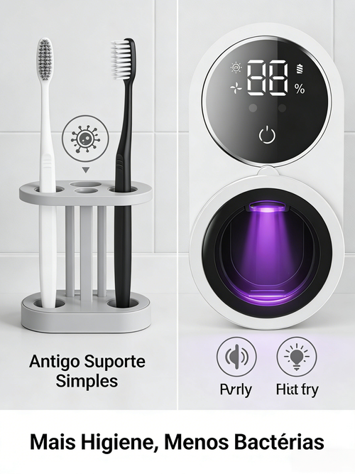 Desinfetante Inteligente de Escova de Dentes para Casal com Luz Ultravioleta UVC Ventilação Circulante e Tela Digital