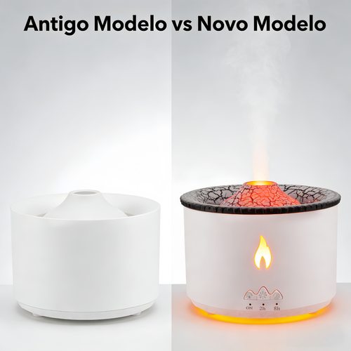 Difusor de Aromas Vulcão Criativo  Umidificador Purificador de Ar, Ideal para Lar, com Luz de Chamas e Aroma Relaxante
