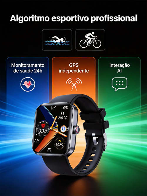 Relógio Inteligente Pro – Tela AMOLED 1.72 Polegadas GPS Independente Monitoramento de Saúde 24h