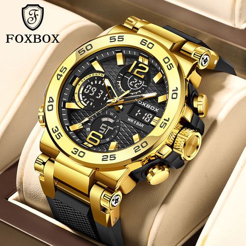 Relógios masculinos FOXBOX, relógios esportivos de luxo da moda, relógios digitais com visor duplo, relógios cronógrafos, relógios masculinos casuais Liger