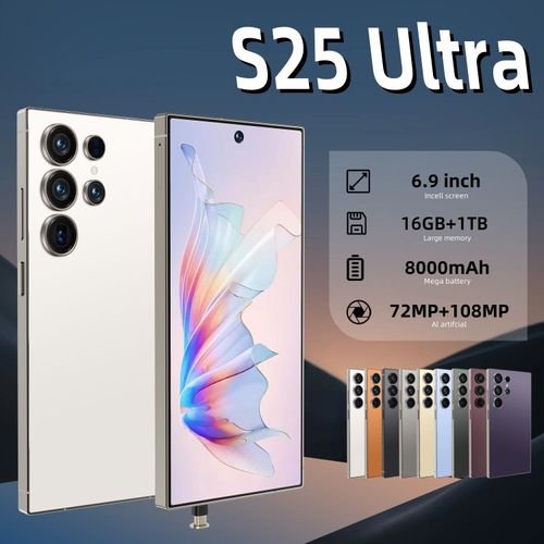 Telefone inteligente S25 Android 15, ecrã grande de 6,9 ​​polegadas, LTE, 108 MP, traseira de 16 polegadas + 1 TB de armazenamento
