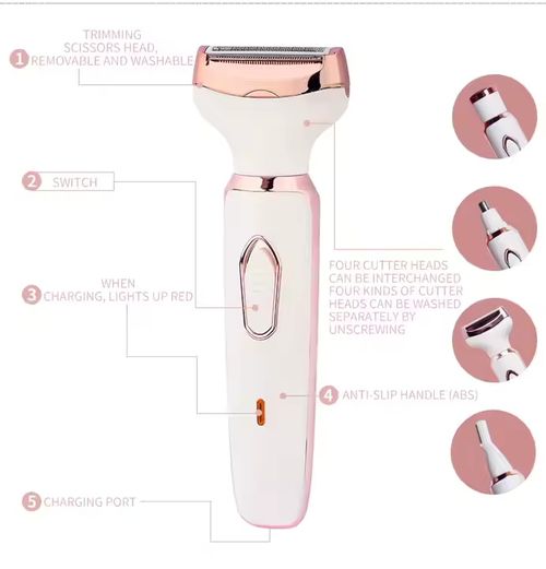 Barbeador elétrico feminino, depilador 4 em 1, aparador feminino, rosto, axilas, pernas, biquíni, depilador corporal, portátil e indolor