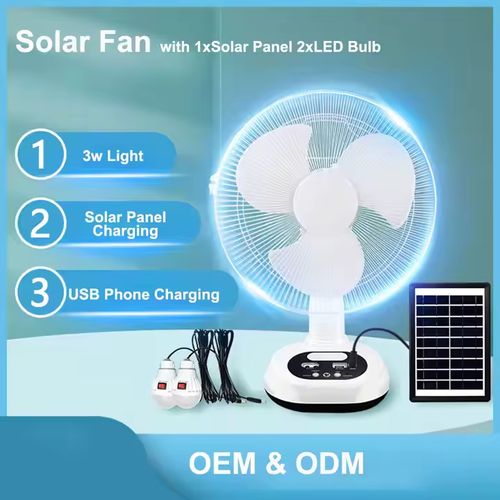 Ventilador de painel solar com bateria de lítio recarregável, bateria de chumbo-ácido, painel solar exterior, ventilador solar de emergência