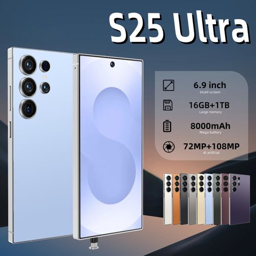 Telefone inteligente S25 Android 15, ecrã grande de 6,9 ​​polegadas, LTE, 108 MP, traseira de 16 polegadas + 1 TB de armazenamento