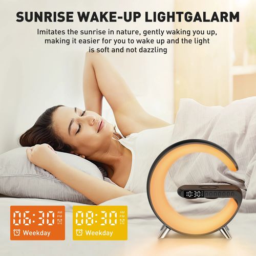 Despertador com som multifuncional e lâmpada de despertar ao lado da lâmpada Luz noturna ambiente inteligente