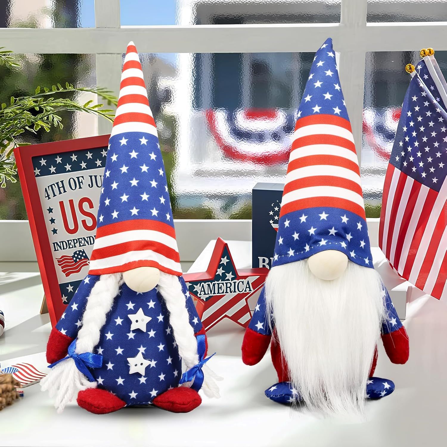 Molumo 4th of July Decorations - 2PCS Red White Blue Gnomes Decorations for Independence Day, Fourth of July, Memorial Day,Labor Day Home Office Indoor Decor Party Supplies