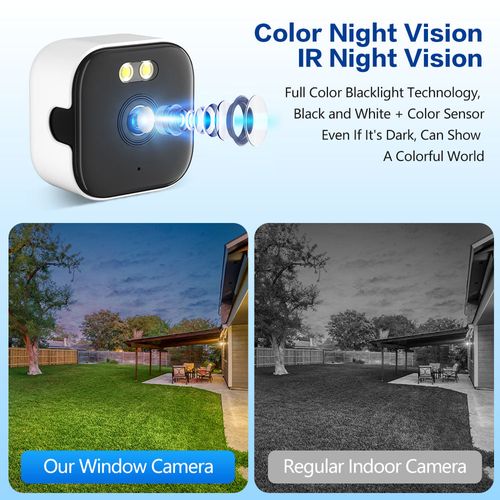 2K HD Window Security Camera Indoor Wired 2.4G&5G WiFi CCTV Camera Color Night Vision Motion Detection Alerts for Home Safety