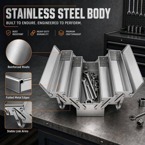Custom Stainless Steel Waterproof Toolbox Household & Car Tool Storage Box Auto Repair Folding Box Portable Storage