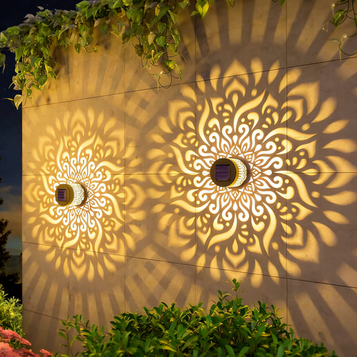 Keledz Decorative Mandala Iron Outdoor Step Wall Lights Waterproof Fence Post Lamp Garden Patio Backyard Low（2PCS）