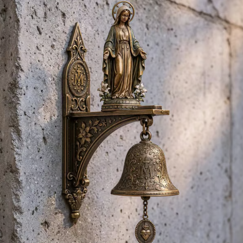 ✨ Our Lady of Grace Bronze Miraculous Medal Wall Bell | 🙏Catholic Religious Home & Garden Decor