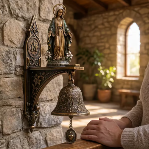 ✨ Our Lady of Grace Bronze Miraculous Medal Wall Bell | 🙏Catholic Religious Home & Garden Decor