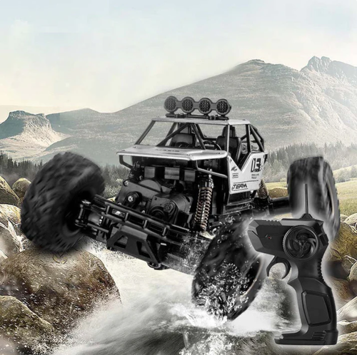 A remote-controlled climbing car made of lightweight metal,
