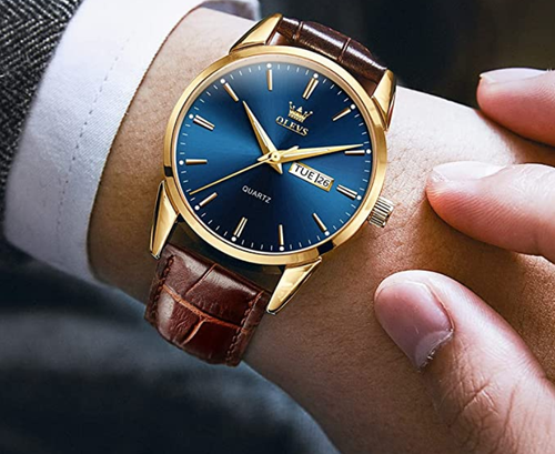 Men's Simple Watch with Day and Date, Stainless Steel