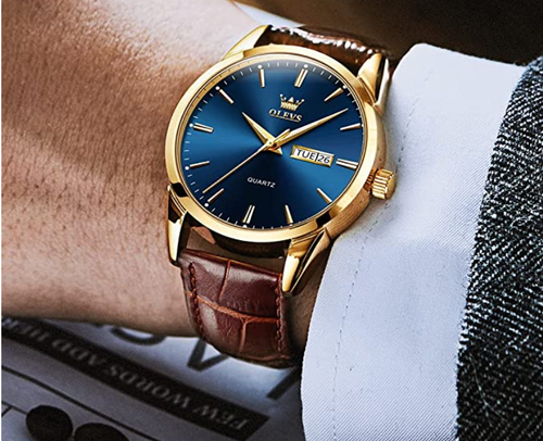 Men's Simple Watch with Day and Date, Stainless Steel